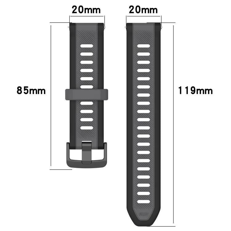 20 mm breites, zweifarbiges Silikonarmband mit Struktur, passend für Samsung Galaxy Watch 4 Classic (42 mm), Samsung Galaxy Watch Active 2 (44 mm), Samsung Galaxy Watch Active 2 (40 mm) und Samsung Galaxy Watch (42 mm).