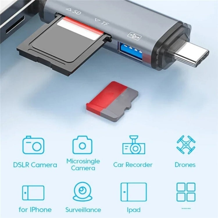 ADS-306 U-Disk Datenübertragungsadapter USB / 8 Pin / Type-C Stecker SD TF Kartenleser, ADS-306