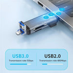 ADS-306 U-Disk Datenübertragungsadapter USB / 8 Pin / Type-C Stecker SD TF Kartenleser, ADS-306