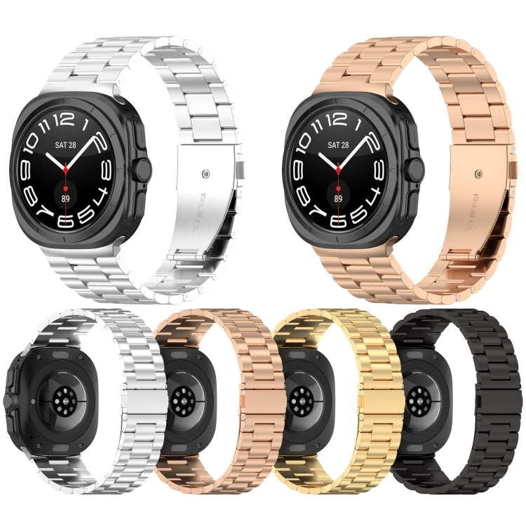 For Galaxy Watch Ultra2 2026 / 2025 / 1 2024 Three Beads Stainless Steel Metal Watch Band, Silver, Black, Gold, Rose Gold