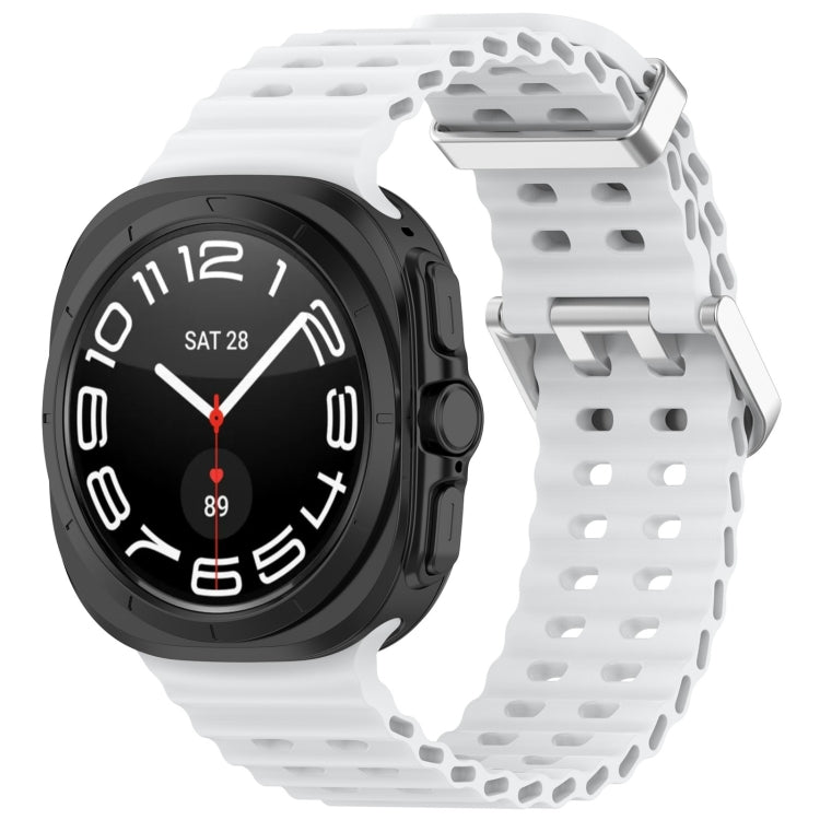 For Galaxy Watch Ultra2 2026 / 2025 / 1 2024 Ocean Hole Dual Buckle Silicone Watch Band, Rock Blue, Pink, Starlight, Dark Blue, Sky Blue, Dark Green, Wine Red, Gray Green, Black, Dark Gray, Orange, White