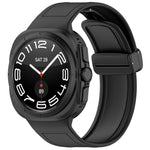 For Galaxy Watch Ultra2 2026 / 2025 / 1 2024 Magnetic Folding Buckle Silicone Leather Watch Band, Black, Gray, Orange, Green, Light Brown, Dark Blue