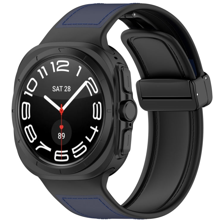 For Galaxy Watch Ultra2 2026 / 2025 / 1 2024 Magnetic Folding Buckle Silicone Leather Watch Band, Black, Gray, Orange, Green, Light Brown, Dark Blue