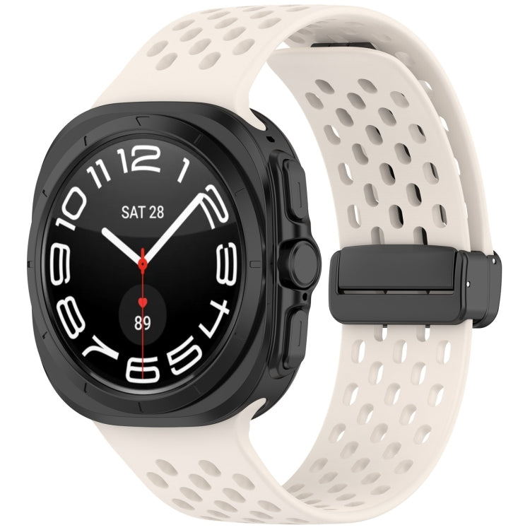 For Galaxy Watch Ultra2 2026 / 2025 / 1 2024 Hole Style Magnetic Folding Buckle Silicone Watch Band, Light Gray, Black, Starlight, Pink, Orange, Dark Blue, Dark Green, White