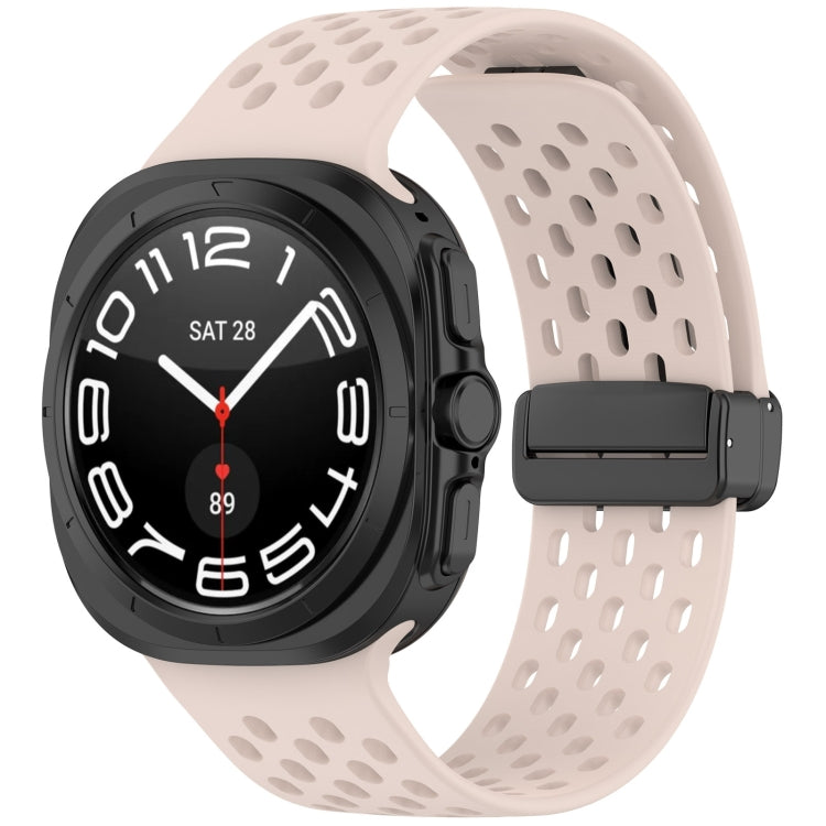 For Galaxy Watch Ultra2 2026 / 2025 / 1 2024 Hole Style Magnetic Folding Buckle Silicone Watch Band, Light Gray, Black, Starlight, Pink, Orange, Dark Blue, Dark Green, White