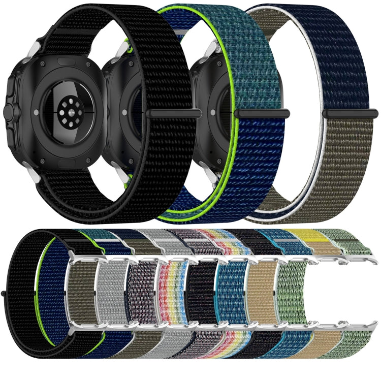 For Galaxy Watch Ultra2 2026 / 2025 / 1 2024 Loop Nylon Hook and Loop Fastener Watch Band, Black, Blue Ocean, Rainbow, Seashell Color, Sea Blue, Gray Blue, Khaki Yellow, Dark Blue, Lime
