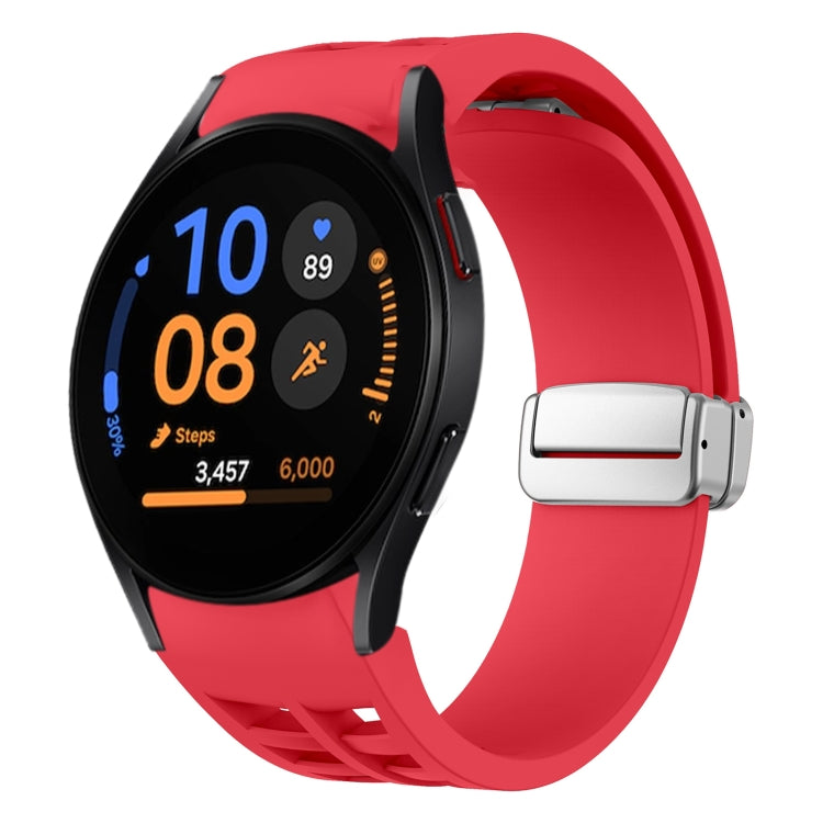 Richard Magnetisches faltbares silbernes Schnallen-Silikon-Uhrenarmband, für Samsung Galaxy Watch FE 40mm, für Sansung Galaxy Watch 5 Pro Golf Edition, für Samsung Galaxy Watch 5 Golf Edition