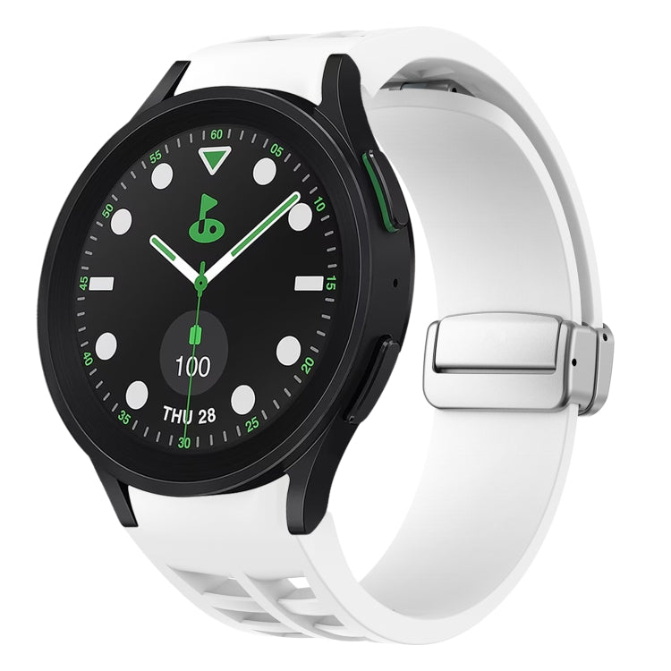 Richard Magnetisches faltbares silbernes Schnallen-Silikon-Uhrenarmband, für Samsung Galaxy Watch FE 40mm, für Sansung Galaxy Watch 5 Pro Golf Edition, für Samsung Galaxy Watch 5 Golf Edition