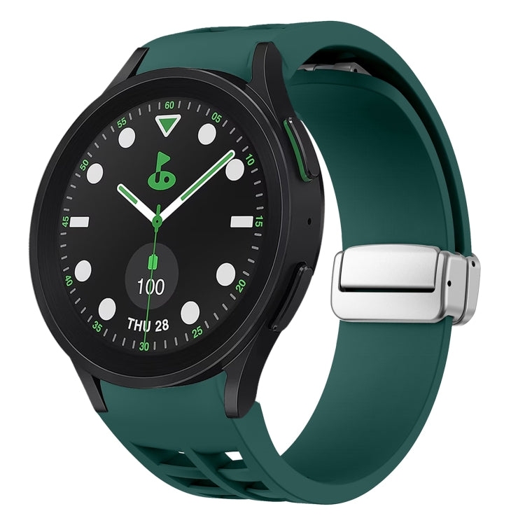 Richard Magnetisches faltbares silbernes Schnallen-Silikon-Uhrenarmband, für Samsung Galaxy Watch FE 40mm, für Sansung Galaxy Watch 5 Pro Golf Edition, für Samsung Galaxy Watch 5 Golf Edition