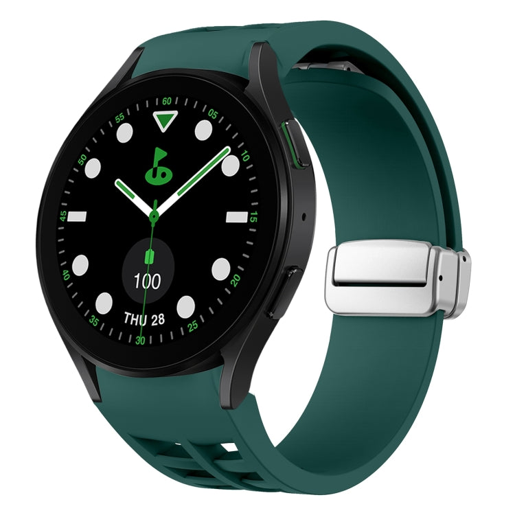 Richard Magnetisches faltbares silbernes Schnallen-Silikon-Uhrenarmband, für Samsung Galaxy Watch FE 40mm, für Sansung Galaxy Watch 5 Pro Golf Edition, für Samsung Galaxy Watch 5 Golf Edition
