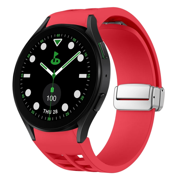 Richard Magnetisches faltbares silbernes Schnallen-Silikon-Uhrenarmband, für Samsung Galaxy Watch FE 40mm, für Sansung Galaxy Watch 5 Pro Golf Edition, für Samsung Galaxy Watch 5 Golf Edition
