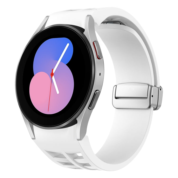 Richard Magnetisches faltbares silbernes Schnallen-Silikon-Uhrenarmband, für Samsung Galaxy Watch 6 40 / 44mm, für Samsung Galaxy Watch 5 40 / 44mm, für Samsung Galaxy Watch 4 40 / 44mm