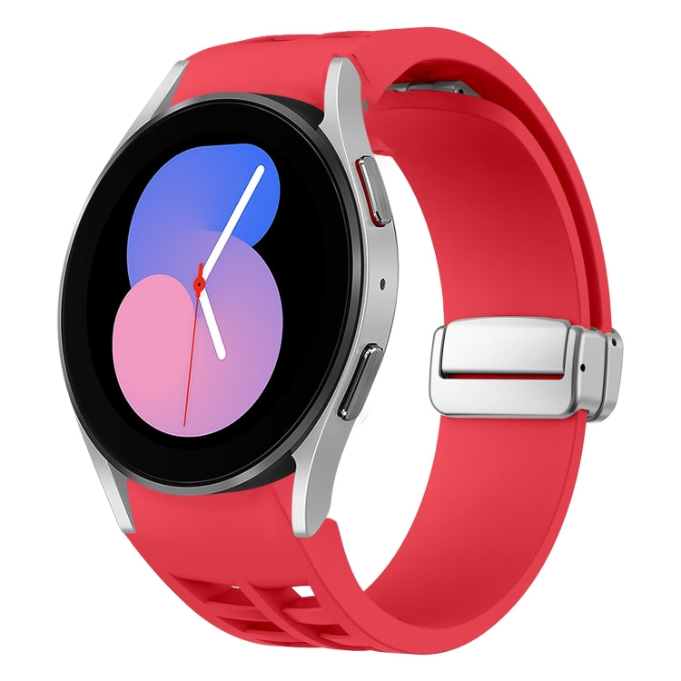Richard Magnetisches faltbares silbernes Schnallen-Silikon-Uhrenarmband, für Samsung Galaxy Watch 6 40 / 44mm, für Samsung Galaxy Watch 5 40 / 44mm, für Samsung Galaxy Watch 4 40 / 44mm