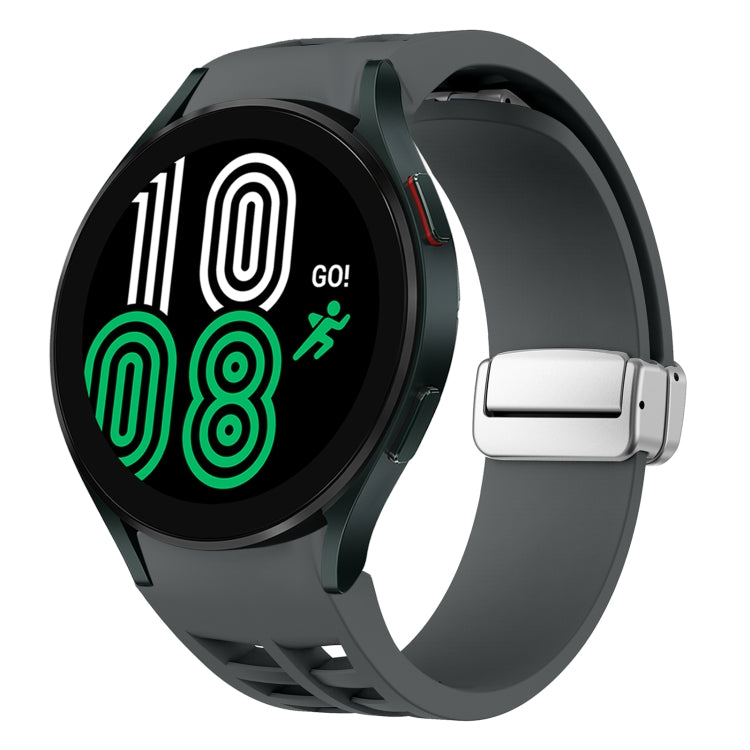 Richard Magnetisches faltbares silbernes Schnallen-Silikon-Uhrenarmband, für Samsung Galaxy Watch 6 40 / 44mm, für Samsung Galaxy Watch 5 40 / 44mm, für Samsung Galaxy Watch 4 40 / 44mm