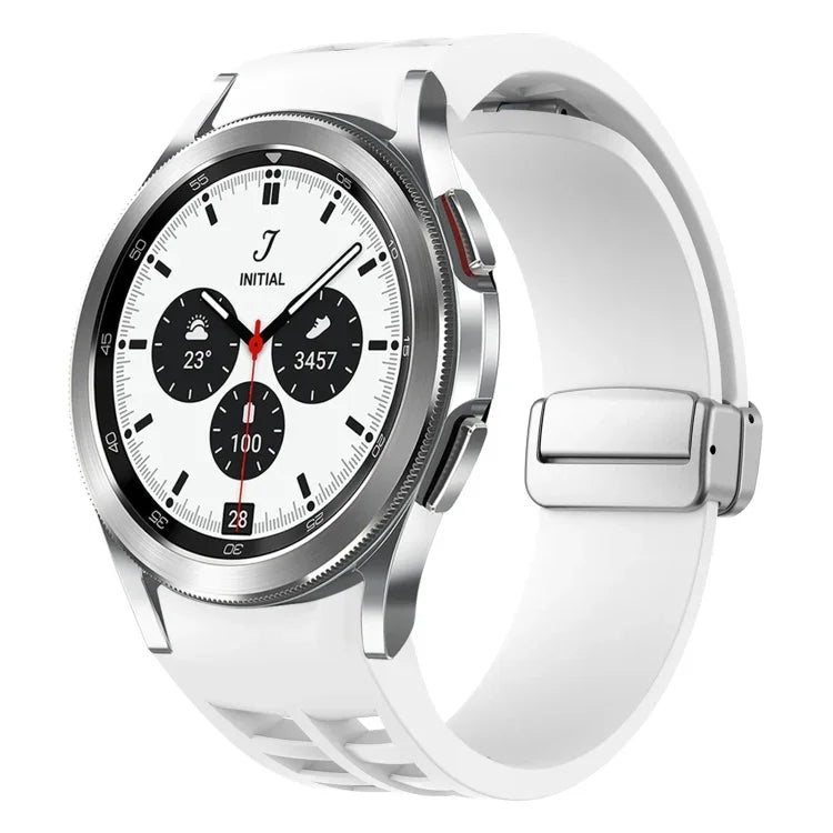 Richard Magnetisches Faltarmband aus Silikon mit silberner Schnalle, passend für Samsung Galaxy Watch 4 Classic 42/46 mm