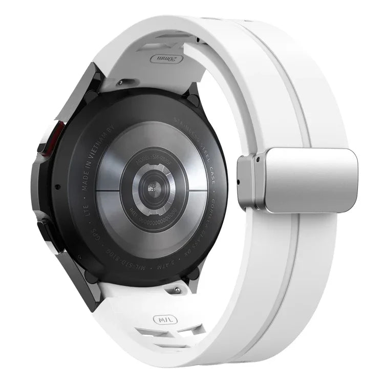 Richard Magnetisches Faltarmband aus Silikon mit silberner Schnalle, passend für Samsung Galaxy Watch 4 Classic 42/46 mm