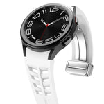 Richard Magnetisches Faltarmband aus Silikon mit silberner Schnalle, passend für Samsung Galaxy Watch 4 Classic 42/46 mm