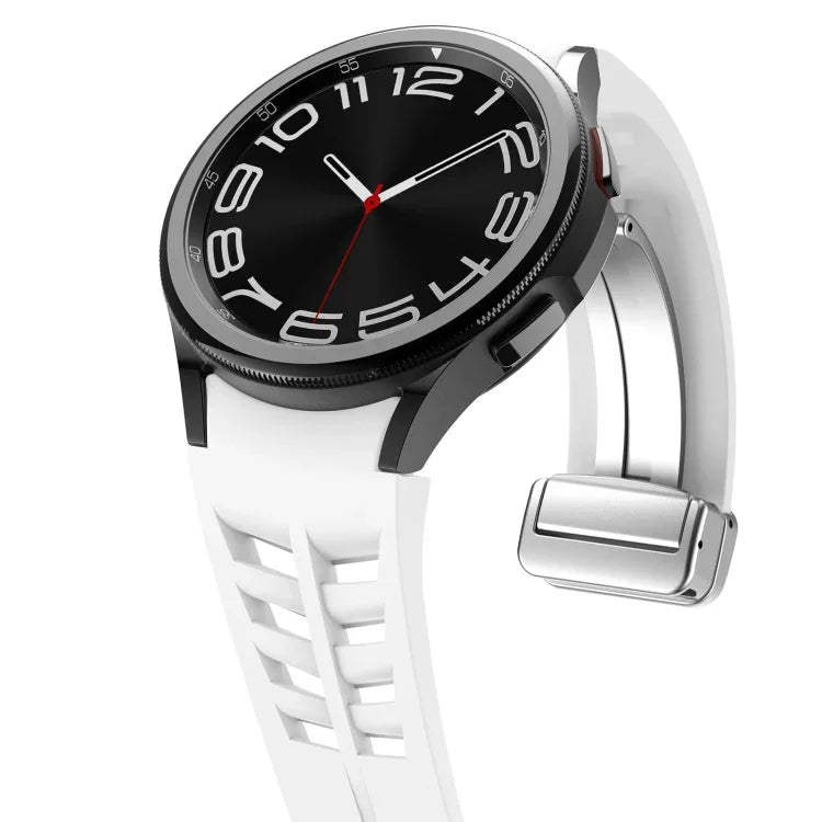 Richard Magnetisches Faltarmband aus Silikon mit silberner Schnalle, passend für Samsung Galaxy Watch 4 Classic 42/46 mm