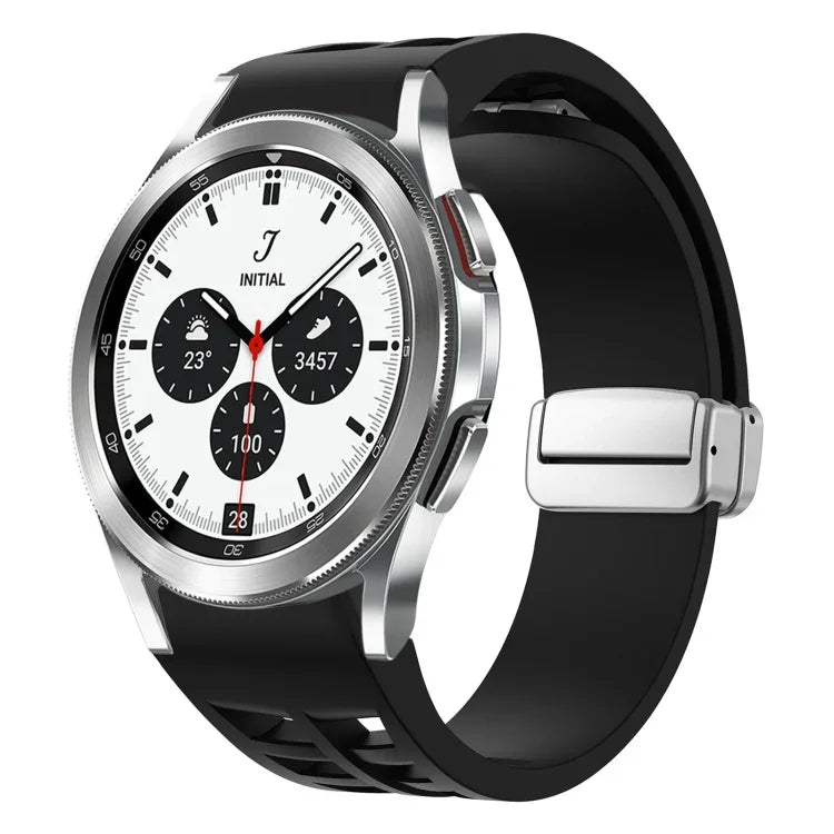 Richard Magnetisches Faltarmband aus Silikon mit silberner Schnalle, passend für Samsung Galaxy Watch 4 Classic 42/46 mm