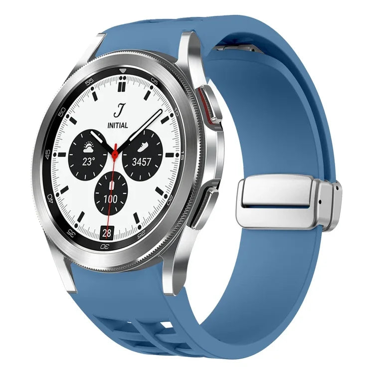 Richard Magnetisches Faltarmband aus Silikon mit silberner Schnalle, passend für Samsung Galaxy Watch 4 Classic 42/46 mm