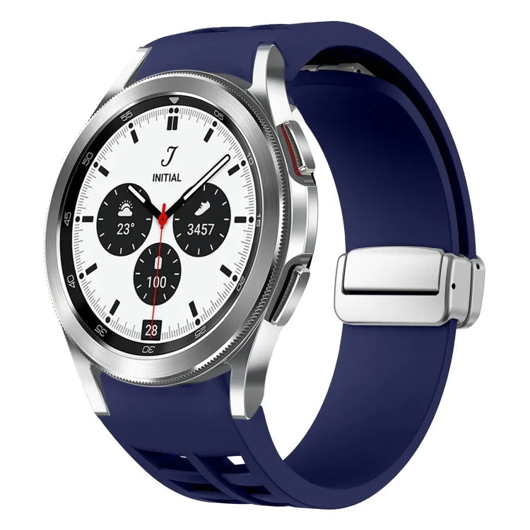 Richard Magnetisches Faltarmband aus Silikon mit silberner Schnalle, passend für Samsung Galaxy Watch 4 Classic 42/46 mm