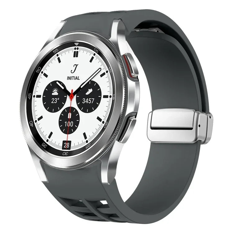 Richard Magnetisches Faltarmband aus Silikon mit silberner Schnalle, passend für Samsung Galaxy Watch 4 Classic 42/46 mm
