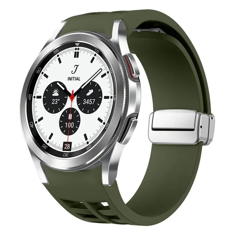 Richard Magnetisches Faltarmband aus Silikon mit silberner Schnalle, passend für Samsung Galaxy Watch 4 Classic 42/46 mm