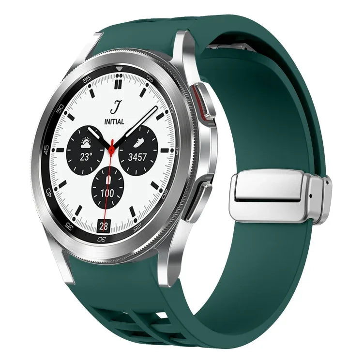 Richard Magnetisches Faltarmband aus Silikon mit silberner Schnalle, passend für Samsung Galaxy Watch 4 Classic 42/46 mm