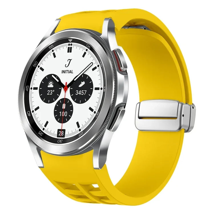 Richard Magnetisches Faltarmband aus Silikon mit silberner Schnalle, passend für Samsung Galaxy Watch 4 Classic 42/46 mm