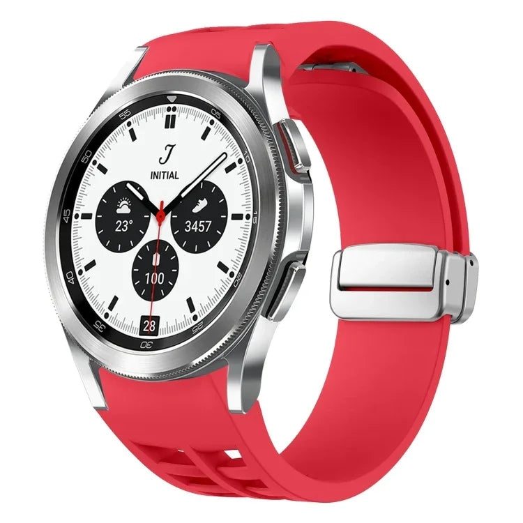 Richard Magnetisches Faltarmband aus Silikon mit silberner Schnalle, passend für Samsung Galaxy Watch 4 Classic 42/46 mm