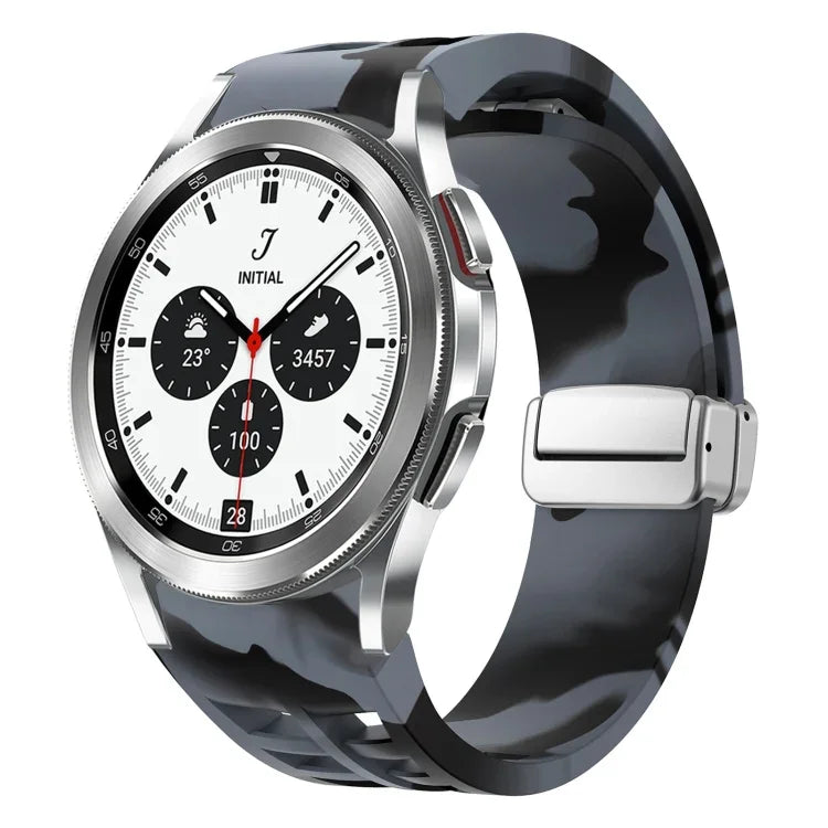 Richard Magnetisches Faltarmband aus Silikon mit silberner Schnalle, passend für Samsung Galaxy Watch 4 Classic 42/46 mm