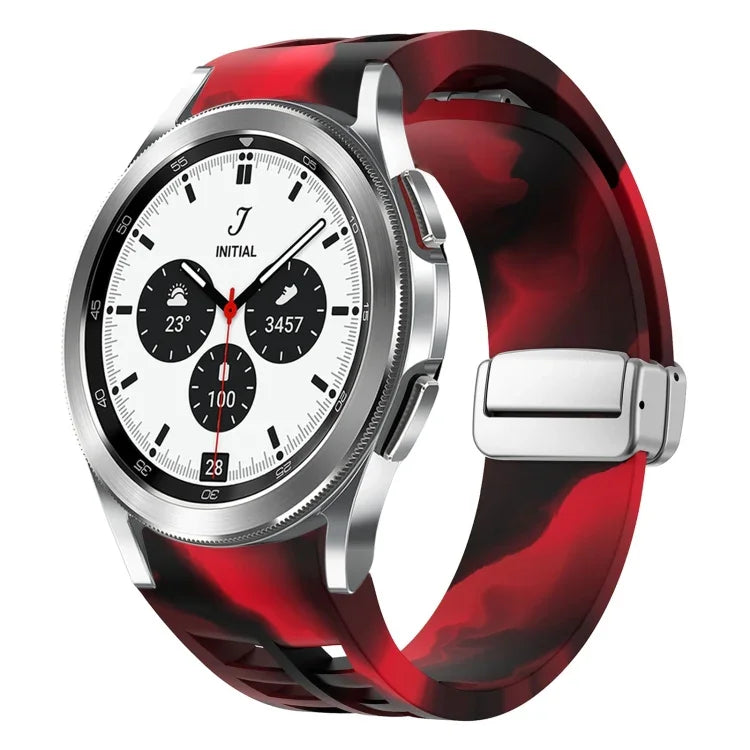 Richard Magnetisches Faltarmband aus Silikon mit silberner Schnalle, passend für Samsung Galaxy Watch 4 Classic 42/46 mm