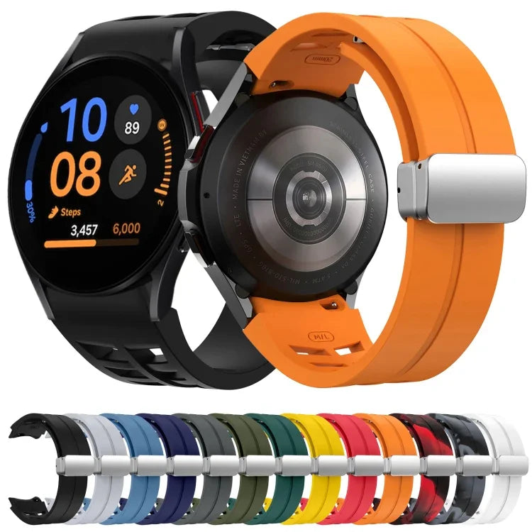 Richard Magnetisches Faltarmband aus Silikon mit silberner Schnalle, passend für Samsung Galaxy Watch 4 Classic 42/46 mm