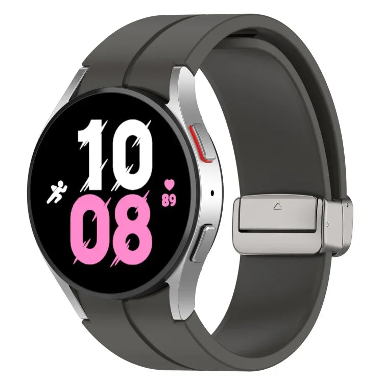 Magnetic Folding Silver Buckle Silicone Watch Band, For Samsung Galaxy Watch FE 40mm, For Samsung Galaxy Watch7 40 / 44mm