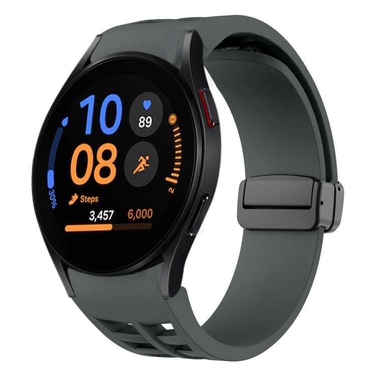 Richard magnetisches faltbares schwarzes Schnallensilikon-Uhrenarmband, für Samsung Galaxy Watch FE 40mm, für Samsung Galaxy Watch 7 40 / 44mm, für Samsung Galaxy Watch 6 Classic 43 / 47mm