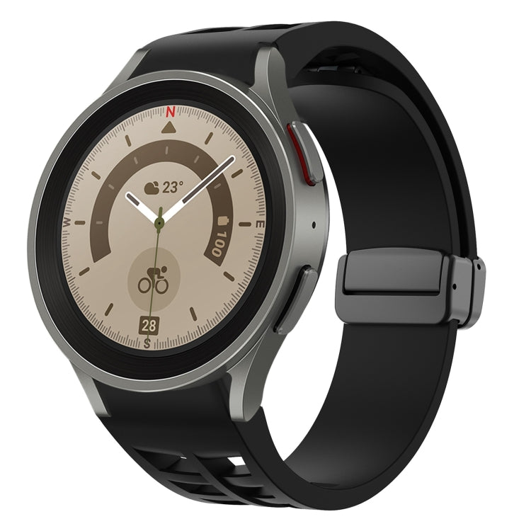 Richard magnetisches faltbares schwarzes Schnallensilikon-Uhrenarmband, für Samsung Galaxy Watch 5 40 / 44mm, für Samsung Galaxy Watch 5 Pro 45mm, für Samsung Galaxy Watch 4 40 / 44mm