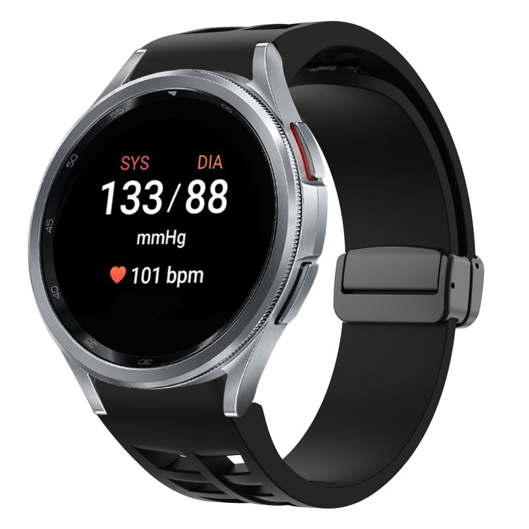 Richard magnetisches faltbares schwarzes Schnallensilikon-Uhrenarmband, für Samsung Galaxy Watch FE 40mm, für Samsung Galaxy Watch 7 40 / 44mm, für Samsung Galaxy Watch 6 Classic 43 / 47mm