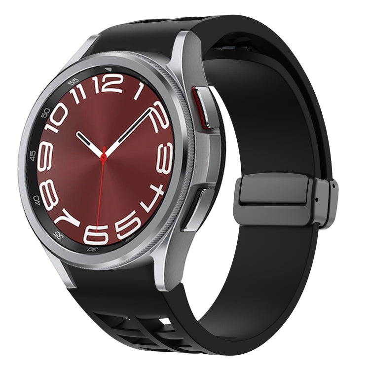 Richard magnetisches faltbares schwarzes Schnallensilikon-Uhrenarmband, für Samsung Galaxy Watch FE 40mm, für Samsung Galaxy Watch 7 40 / 44mm, für Samsung Galaxy Watch 6 Classic 43 / 47mm