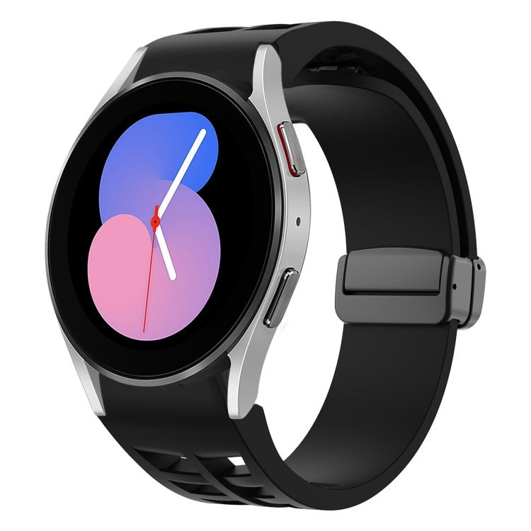 Richard magnetisches faltbares schwarzes Schnallensilikon-Uhrenarmband, für Samsung Galaxy Watch 5 40 / 44mm, für Samsung Galaxy Watch 5 Pro 45mm, für Samsung Galaxy Watch 4 40 / 44mm
