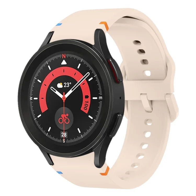 Silikon-Uhrenarmband mit flachem Nähdesign, passend für Samsung Galaxy Watch5 Pro (45 mm), Samsung Galaxy Watch 4 (40/44 mm) und Samsung Galaxy Watch 4 Classic (42/46 mm).