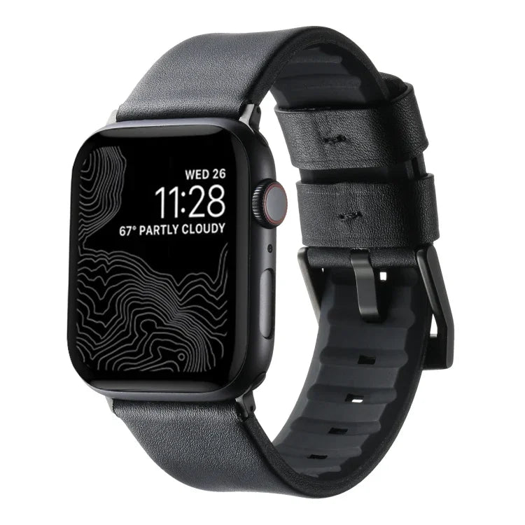 Echtes Leder-Silikon-Hybridarmband, passend für Apple Watch Series 7 (41 mm), Apple Watch Series 7 (45 mm), Apple Watch SE (40 mm), Apple Watch SE (44 mm), Apple Watch Series 6 (40 mm), Apple Watch Series 6 (44 mm), Apple Watch Series 5 (44 mm) ...