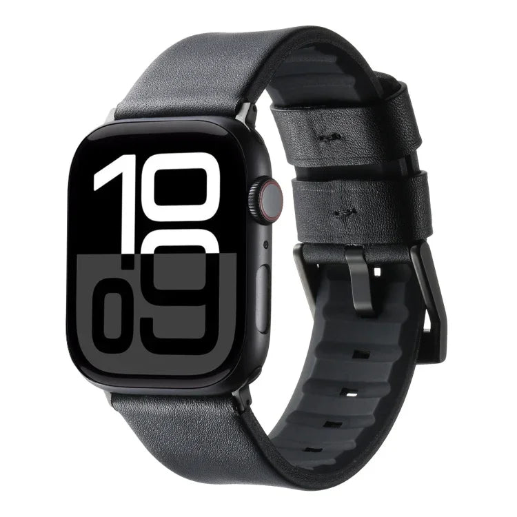 Echtes Leder-Silikon-Hybridarmband, für Apple Watch Series 10 (46 mm), Apple Watch Series 10 (42 mm), Apple Watch SE (2023, 44 mm), Apple Watch SE (2023, 40 mm), Apple Watch Ultra 2 (49 mm), Apple Watch Series 9 (45 mm) ...