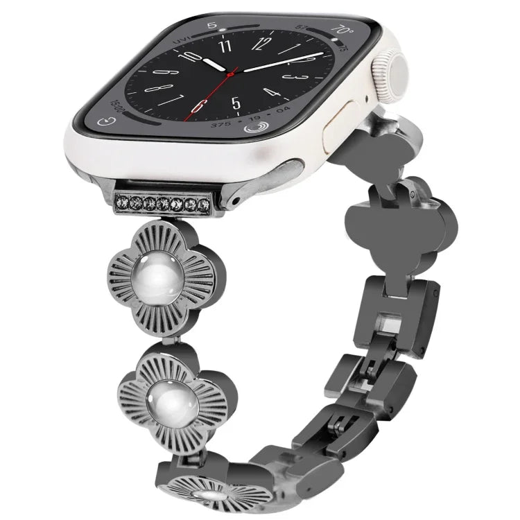Metallarmband mit vierblättrigem Kleeblatt und Schnellverschluss, passend für Apple Watch SE 2023 (44 mm), Apple Watch SE 2023 (40 mm), Apple Watch Ultra 2 (49 mm), Apple Watch Series 9 (45 mm), Apple Watch Series 9 (41 mm), Apple Watch Ultra 49 mm ...