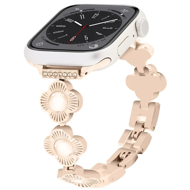 Metallarmband mit vierblättrigem Kleeblatt und Schnellverschluss, passend für Apple Watch SE 2023 (44 mm), Apple Watch SE 2023 (40 mm), Apple Watch Ultra 2 (49 mm), Apple Watch Series 9 (45 mm), Apple Watch Series 9 (41 mm), Apple Watch Ultra 49 mm ...