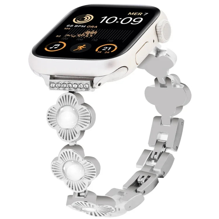 Metallarmband mit vierblättrigem Kleeblatt und Schnellverschluss, passend für Apple Watch SE 2023 (44 mm), Apple Watch SE 2023 (40 mm), Apple Watch Ultra 2 (49 mm), Apple Watch Series 9 (45 mm), Apple Watch Series 9 (41 mm), Apple Watch Ultra 49 mm ...
