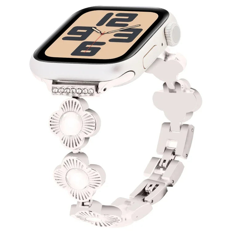 Metallarmband mit vierblättrigem Kleeblatt und Schnellverschluss, passend für Apple Watch SE 2023 (44 mm), Apple Watch SE 2023 (40 mm), Apple Watch Ultra 2 (49 mm), Apple Watch Series 9 (45 mm), Apple Watch Series 9 (41 mm), Apple Watch Ultra 49 mm ...