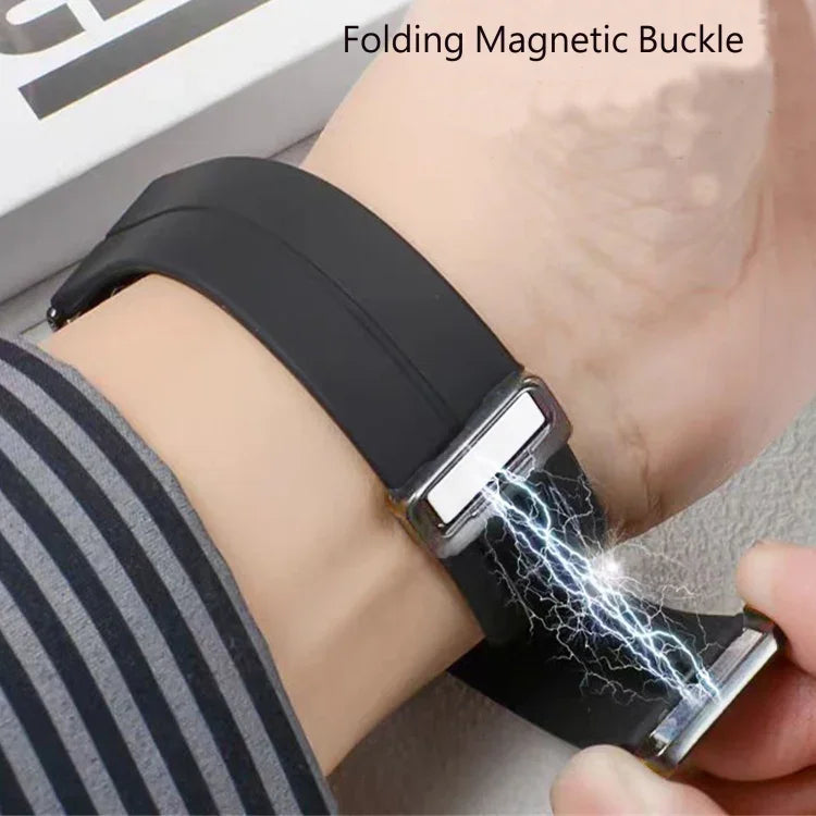 Für Samsung Galaxy Watch Ultra 47 mm / Ultra 2025 Groove Magnetisches Faltarmband mit silberner Schnalle aus Silikon