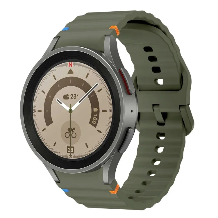 Wave Pattern Stitched Silicone Watch Band, For Samsung Galaxy Watch 5 Pro, For Samsung Galaxy Watch 4 40 / 44mm, For Samsung Galaxy Watch 4 Classic 42 / 46mm, For Samsung Galaxy Watch3 41mm