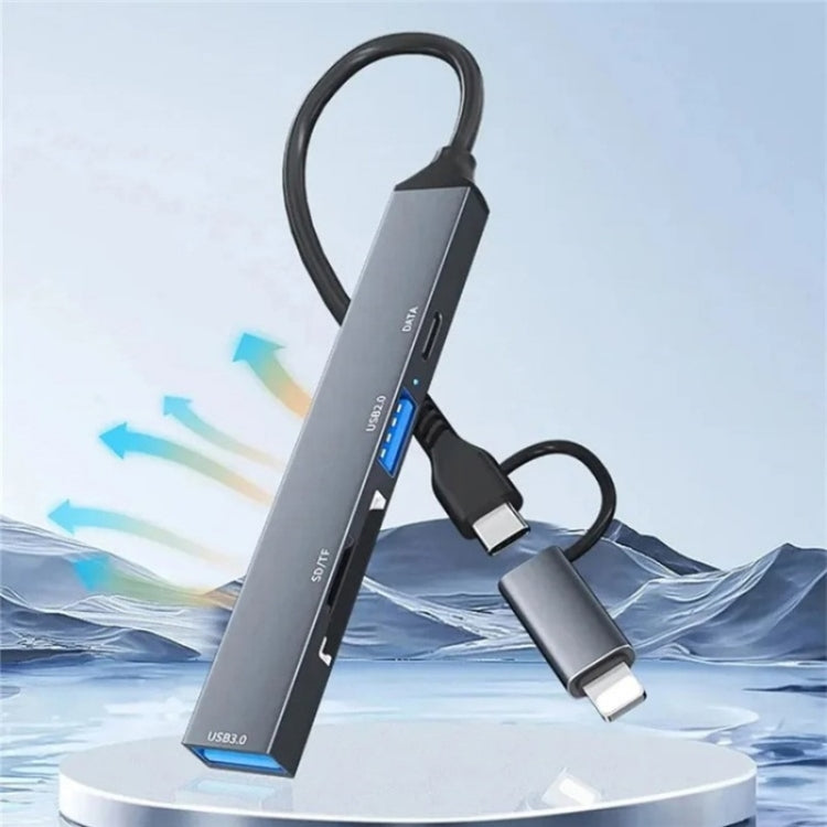 ADS-805 8-Pin + Type-C zu USB-C Daten + USB 2.0 / 3.0 + SD / TF Kartenleser Hub Erweiterungskonverter, ADS-805