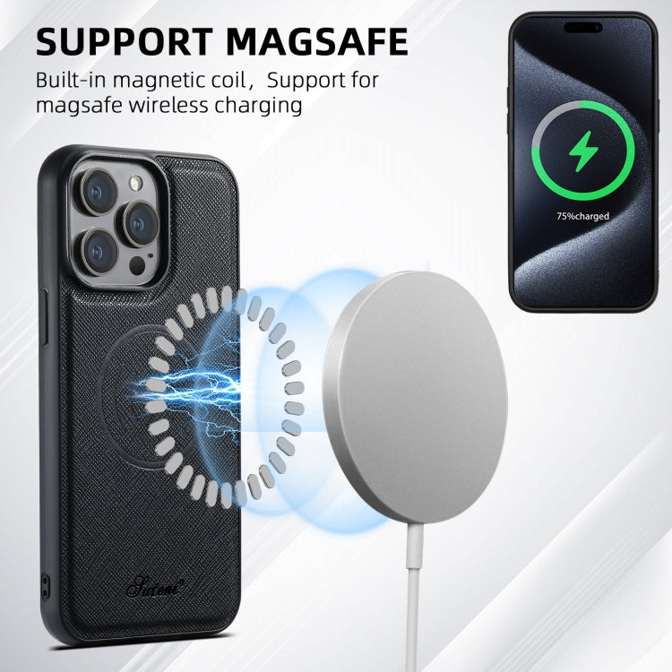 Suteni H18 Cross Grain MagSafe Brieftaschen-Leder-Handyhülle, Für iPhone 13 Pro Max, Für iPhone 13 Pro, Für iPhone 13, Für iPhone 12, Für iPhone 12 Pro Max, Für iPhone 12 Pro